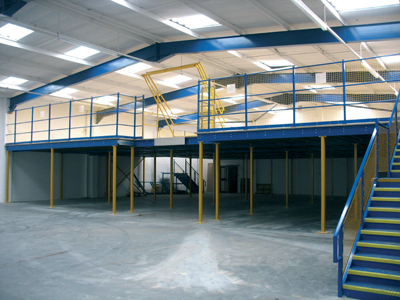 Mezzanine flooring in commercial warehouse